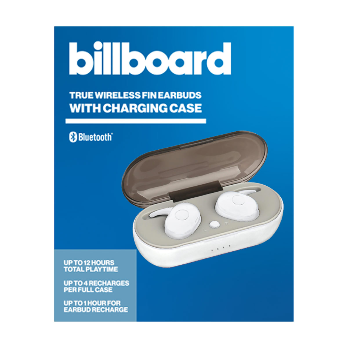 Billboard True Wireless Fin Earbuds with Charging Case White