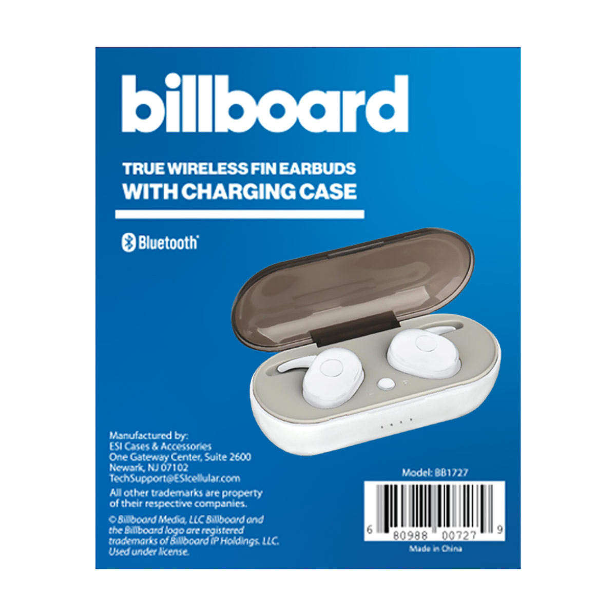 Billboard True Wireless Fin Earbuds with Charging Case White