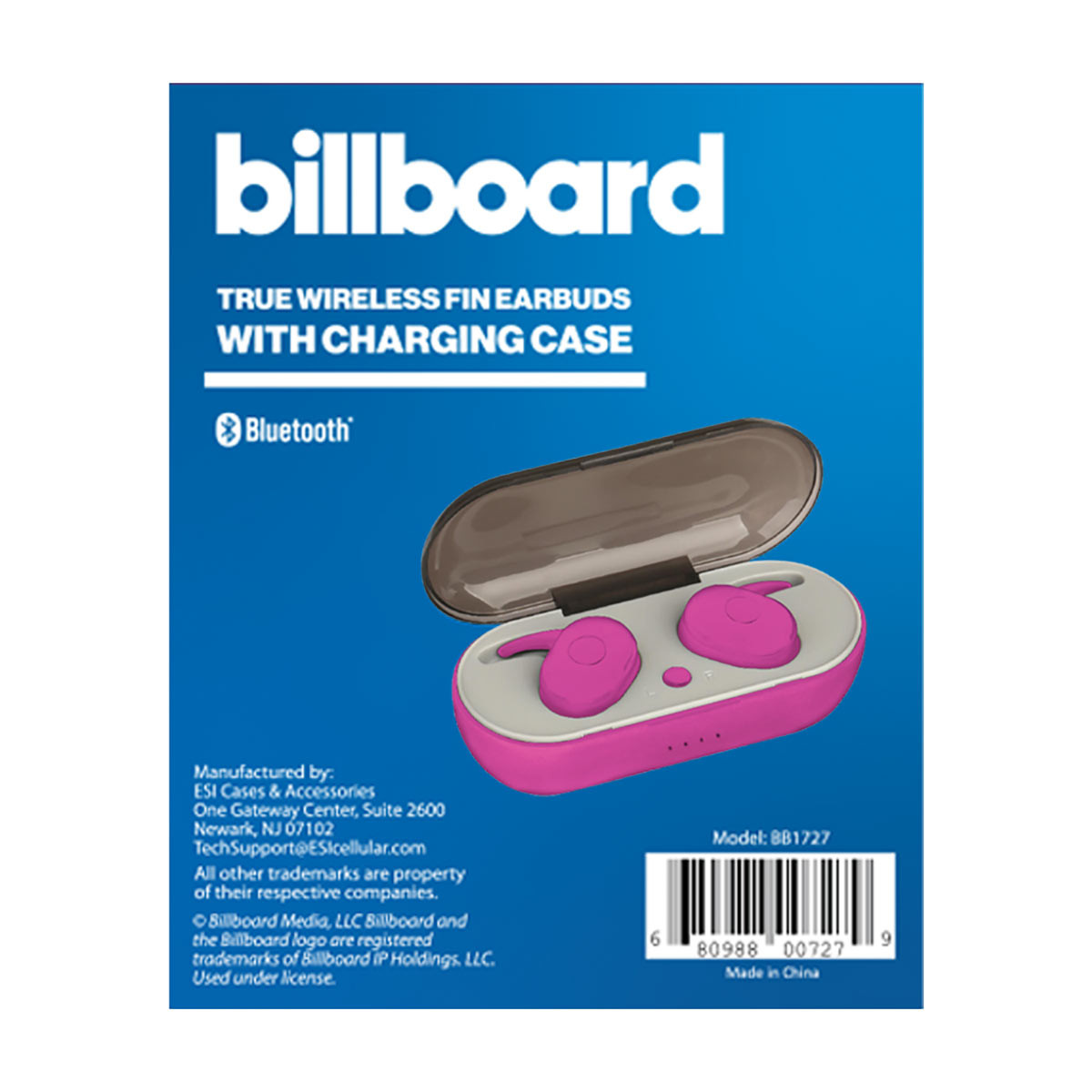 Billboard True Wireless Fin Earbuds with Charging Case Pink