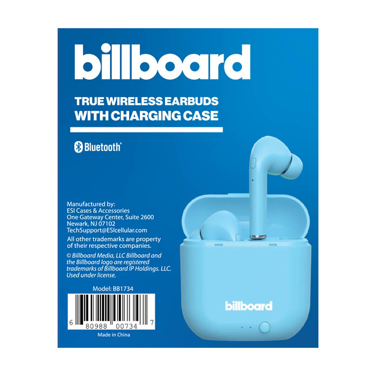 Billboard True Wireless Stem Earbuds with Charging Case Light Blue