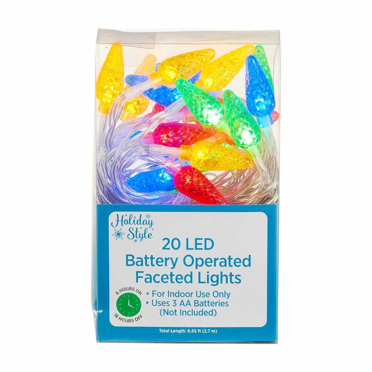 Holiday Style Battery Operated Faceted Christmas LED Lights 20 ct Assorted
