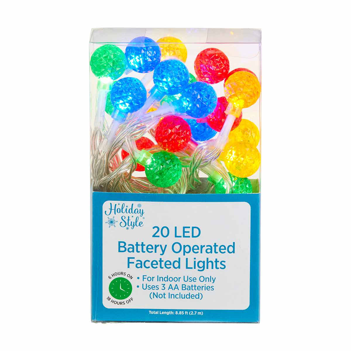 Holiday Style Battery Operated Faceted Christmas LED Lights 20 ct Assorted