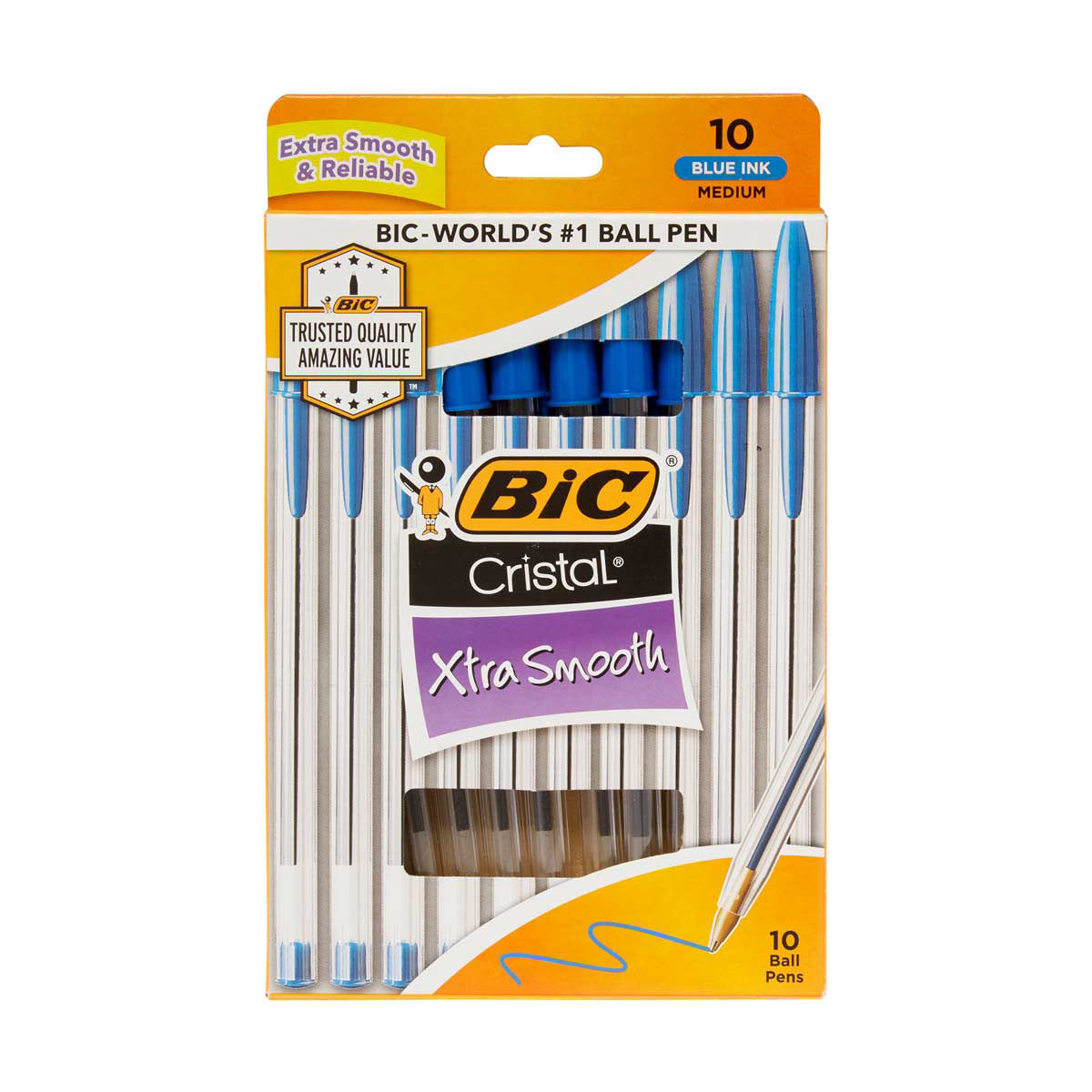 BIC Cristal Xtra Smooth Ballpoint Pen, Blue, 10 Count