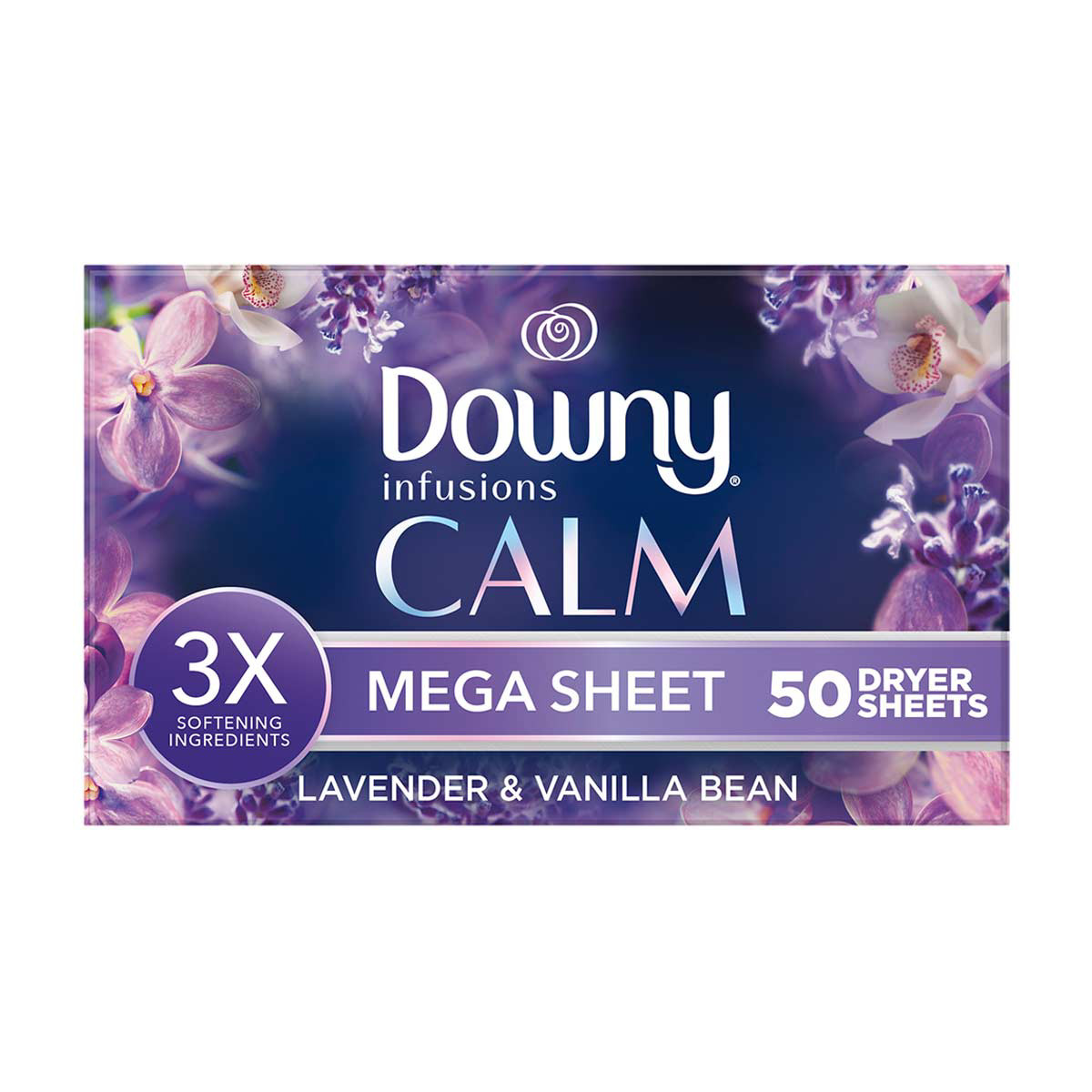 Downy Infusions CALM Mega Dryer Sheets Fabric Softener - Lavender and Vanilla Bean, 50 ct