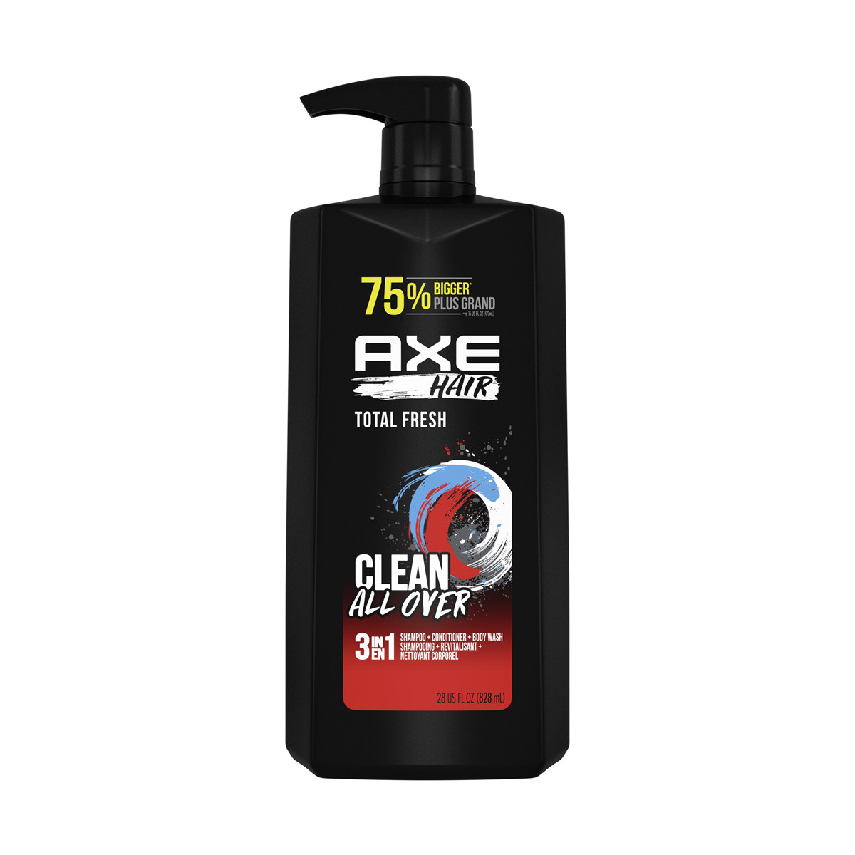 Axe Hair Total Fresh 3-in-1 Clean All Over Shampoo + Conditioner + Body Wash, 28 fl oz