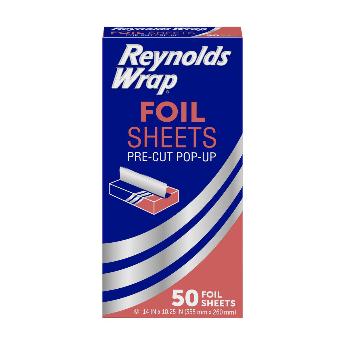 Reynolds Wrap Pre-Cut Pop-Up Aluminum Foil Sheets, 14 x 10.25 Inches, 50 Sheets