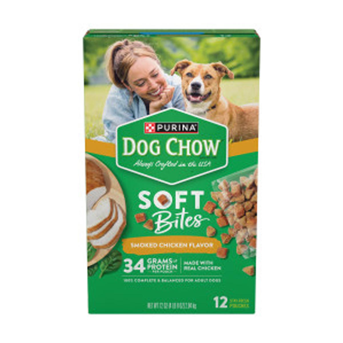 Purina Dog Chow Smoked Chicken Flavor Soft Bites Dog Food Pouches 72 oz 12 ct