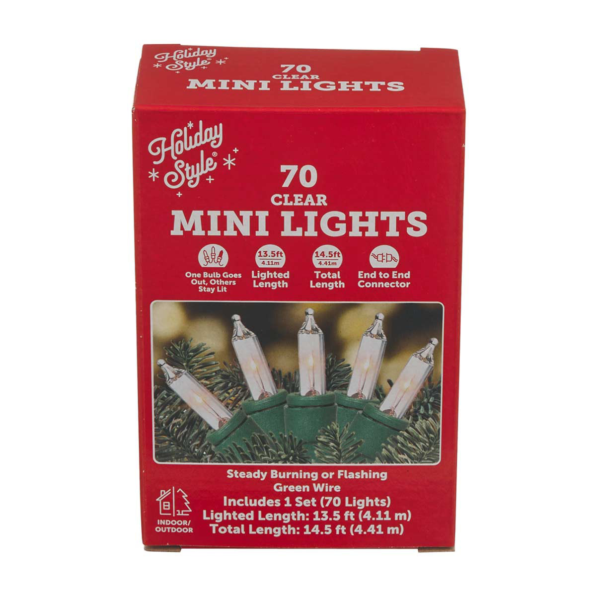 Holiday Style Christmas Green Wire Mini Lights Clear 70 ct