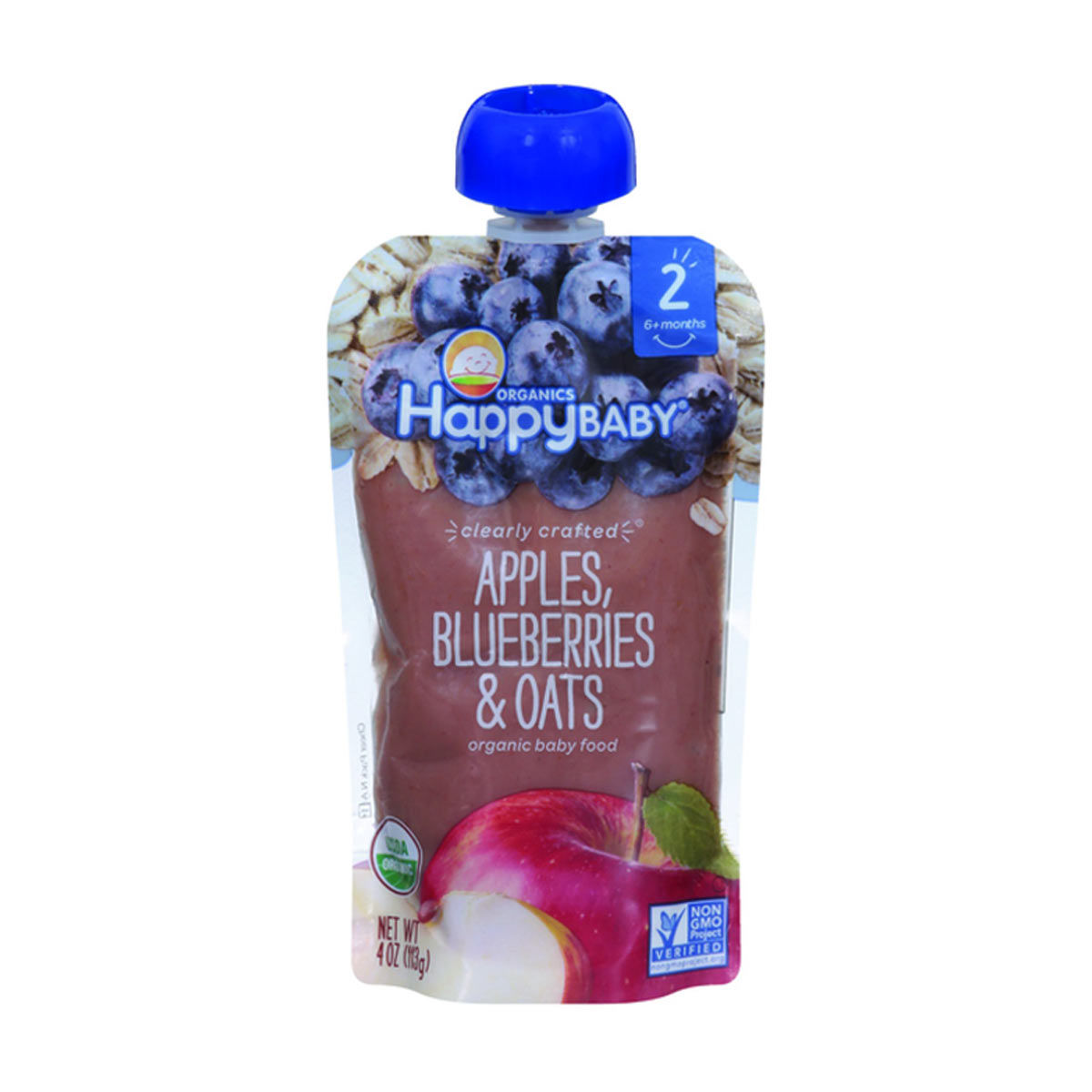 Happy Baby Clearly Crafted Apples Blueberries & Oats Organic Baby Food, 4 oz