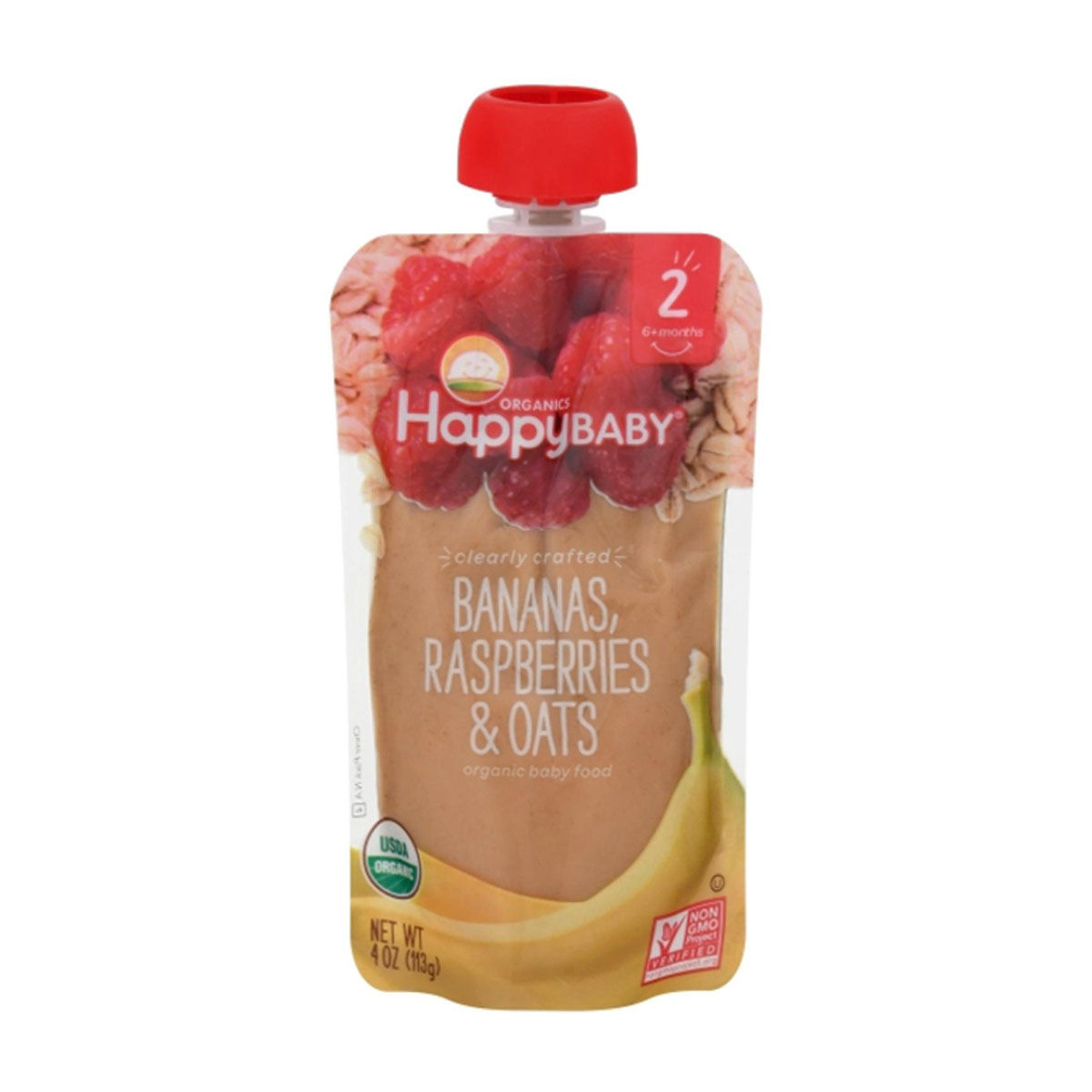 Happy Baby Clearly Crafted Bananas, Raspberries, & Oats Organic Baby Food, 4 oz