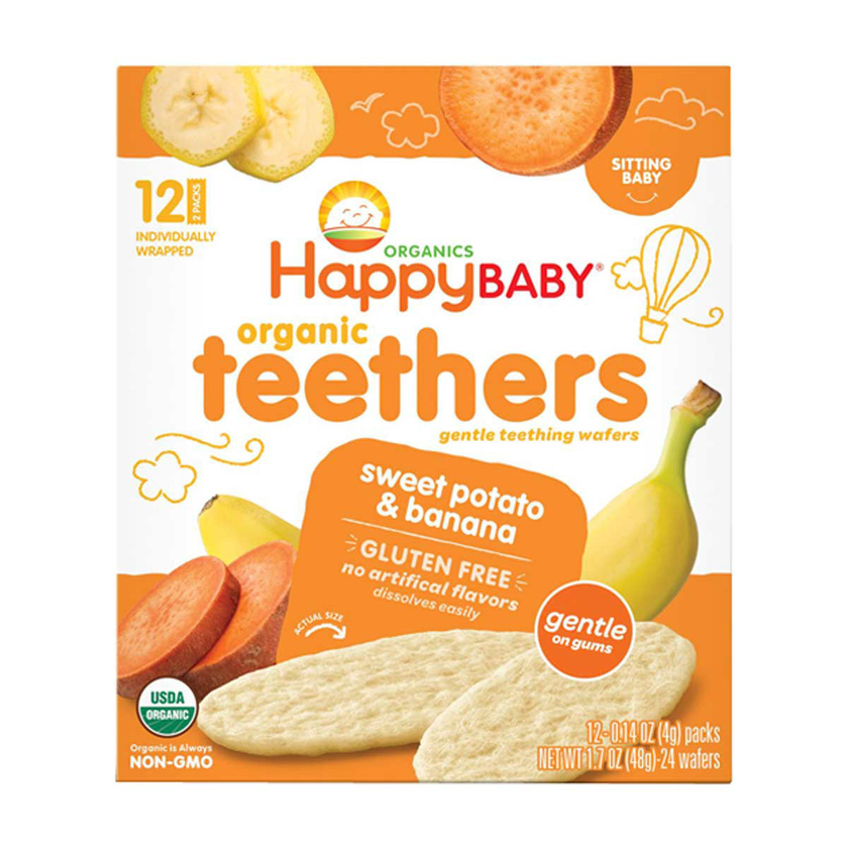 Happy Baby Organic Teethers Wafers, Sweet Potato & Banana, 12 ct