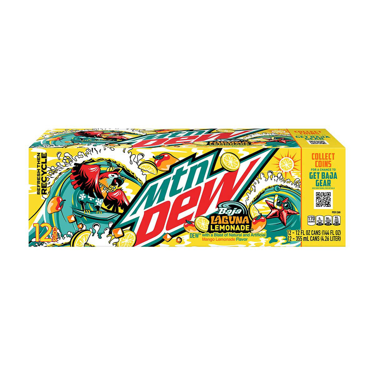 Mtn Dew Baja Laguna Lemonade Flavored Soda 12 Oz, 12 Ct Dollar