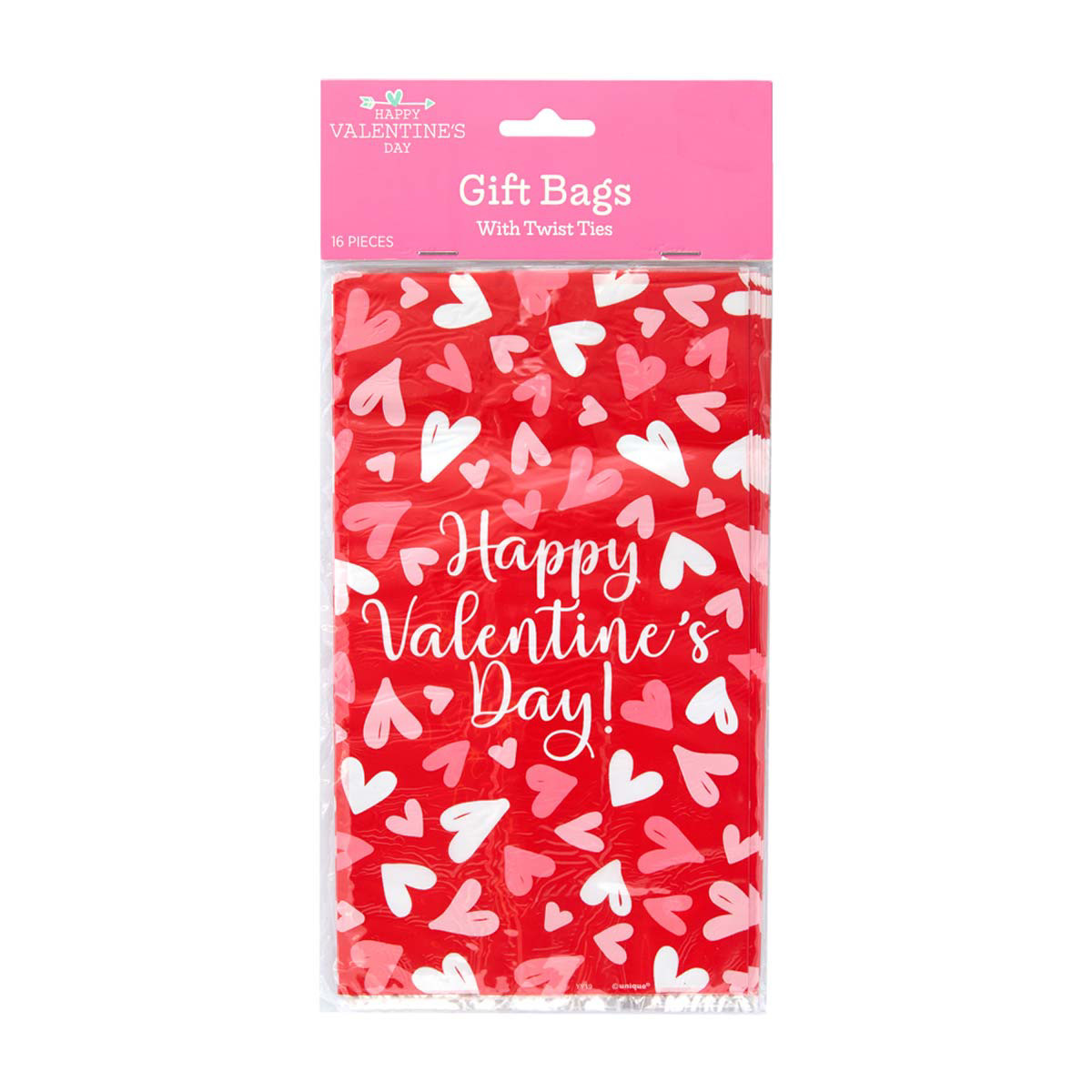 Happy Valentine's Day Classic Gift Bags with Twist Ties, 16 ct