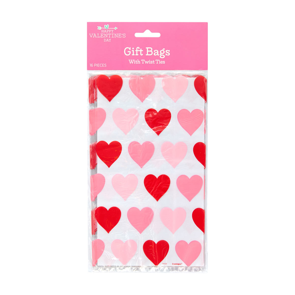 Happy Valentine's Day Heart Themed Gift Bags with Twist Ties, 16 ct