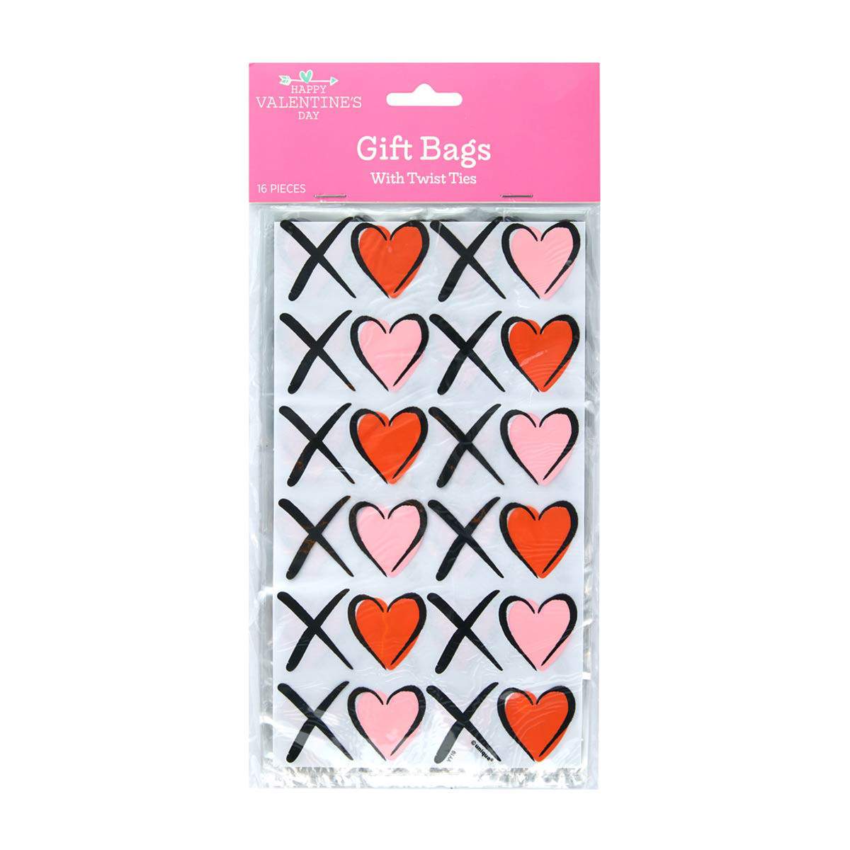 Happy Valentine's Day 'XOXO' Gift Bags with Twist Ties, 16 ct