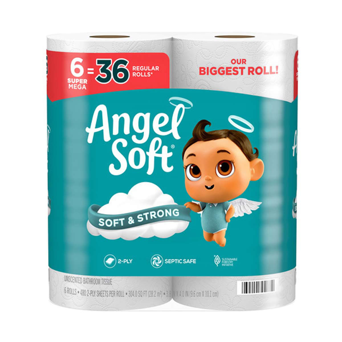 ANGEL SOFT® TOILET PAPER, 6 SUPER MEGA ROLLS