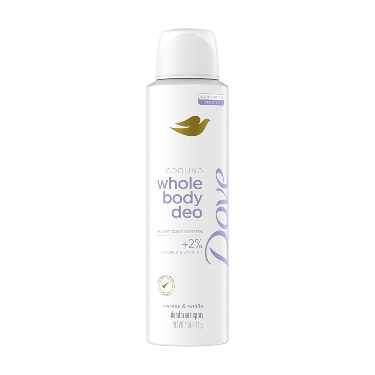Dove Cooling Whole Body Deodorant Spray, Coconut & Vanilla, Aluminum-Free, 4 oz