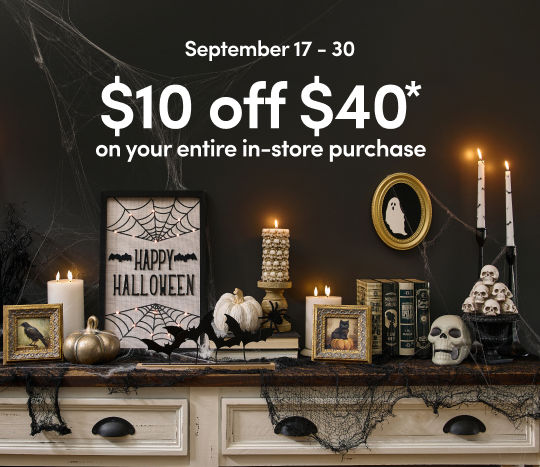 9/17 - 930: Get $10 off your in-store purchase of $40 or more. *Valid only with coupon at participating pOpshelf stores. Not valid with any other pOpshelf coupons, gift cards, tobacco, alcohol, phone cards, or prepaid visa cards. Limit one offer per customer. No cash value. Offers cannot be stacked; other restrictions may apply.