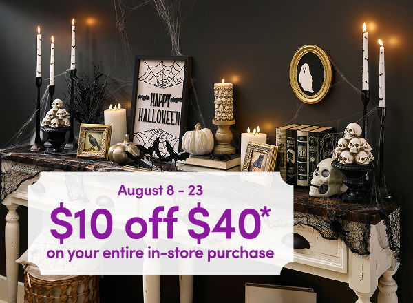 8/8 - 8/23: Get $10 off your in-store purchase of $40 or more. Valid only with coupon at participating pOpshelf stores. Not valid with any other pOpshelf coupons, gift cards, tobacco, alcohol, phone cards, or prepaid visa cards. Limit one offer per customer. No cash value. Other restrictions may apply.