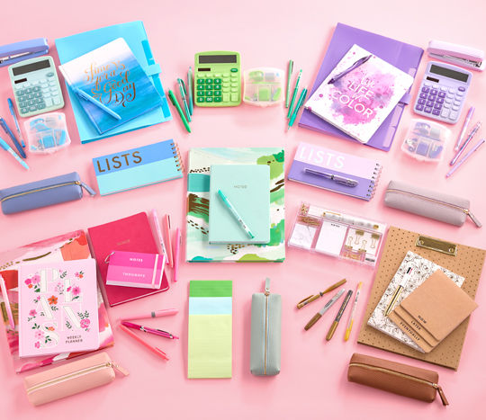 Notebooks, journals, notepads, calculators, and pens in a rainbow of colors and styles from pOpshelf.