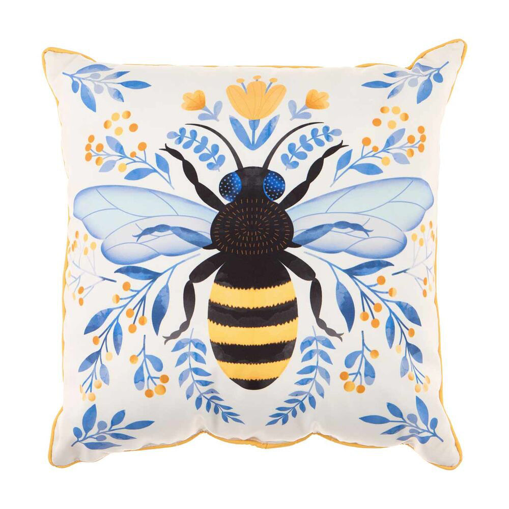 Bee Printed Outdoor Pillow, 18x18 in