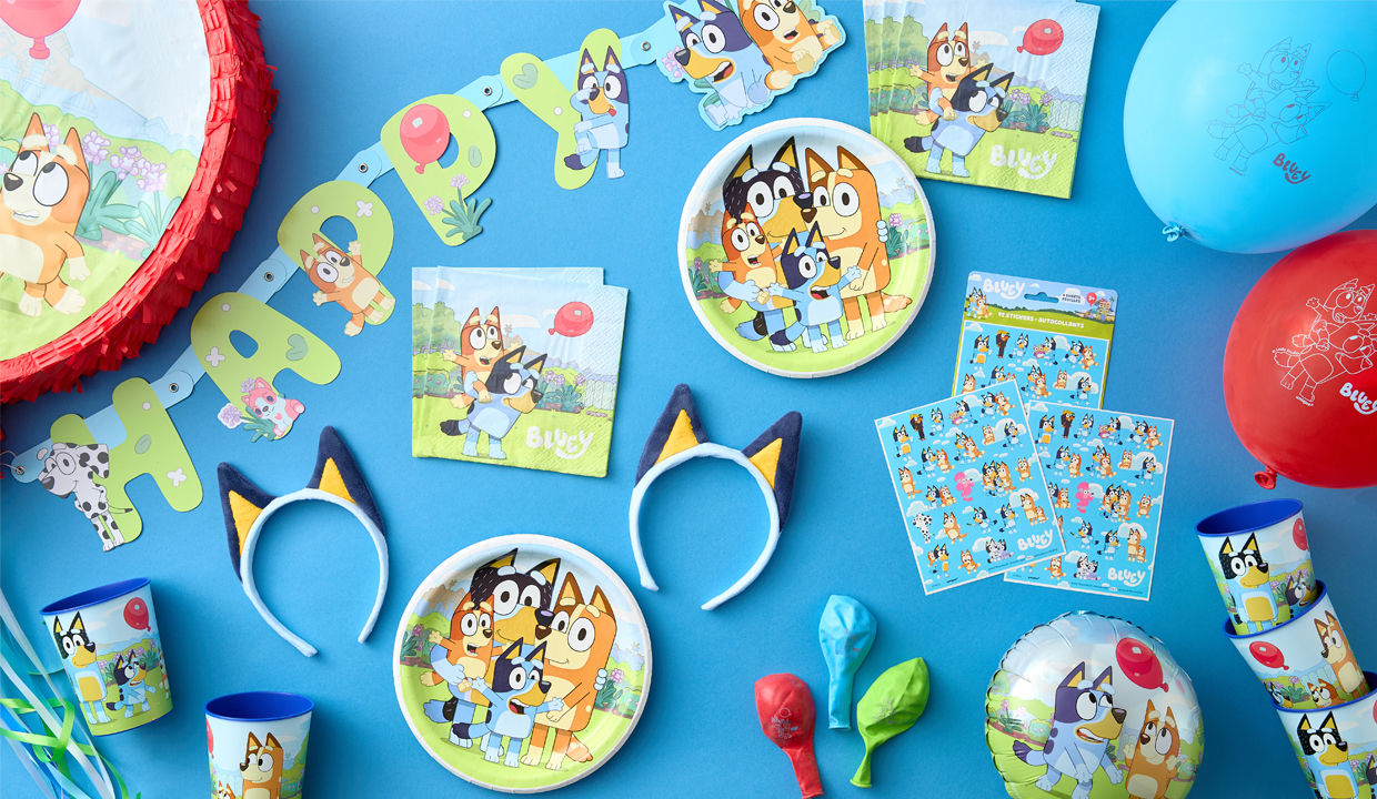 Bluey-themed party supplies, party favors, balloons & more from pOpshelf.