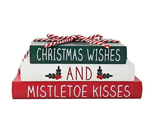 Christmas Wishes Boxtop Tabletop Decor with Stacked Books Design