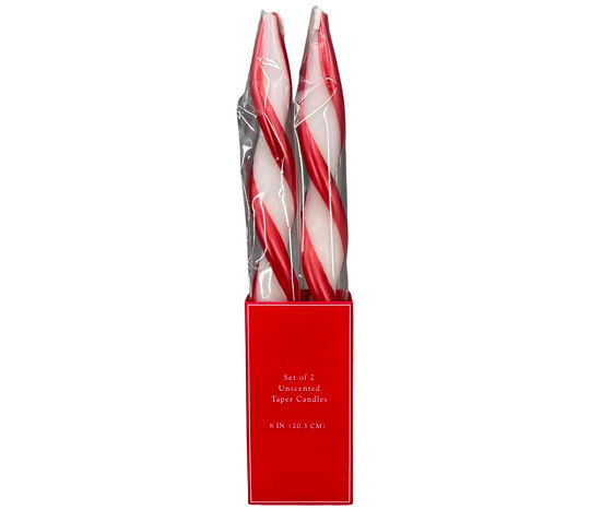 Christmas Red & White Tapered Candy Cane Unscented Candle, 8 in, 2 pk