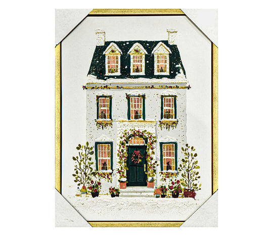 Christmas House Framed Canvas Wall Art, 12x16 in