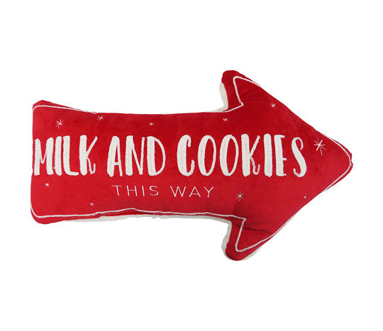Christmas Red 'Milk And Cookies This Way' Arrow-Shaped Novelty Pillow