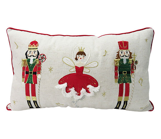 Christmas Nutcracker Ballet Pillow with Red Piping Border