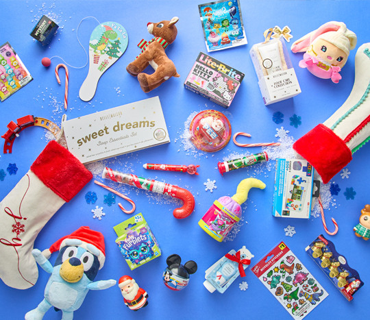 Stockings and stocking stuffers for all ages, from plush toys and stickers to beauty items, candy & more. 