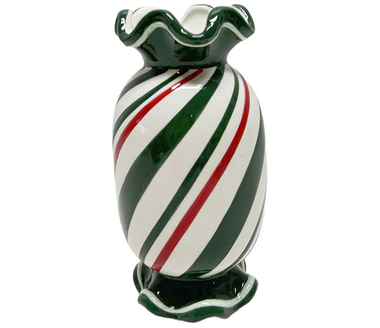 Christmas Green Striped Candy Vase, Large