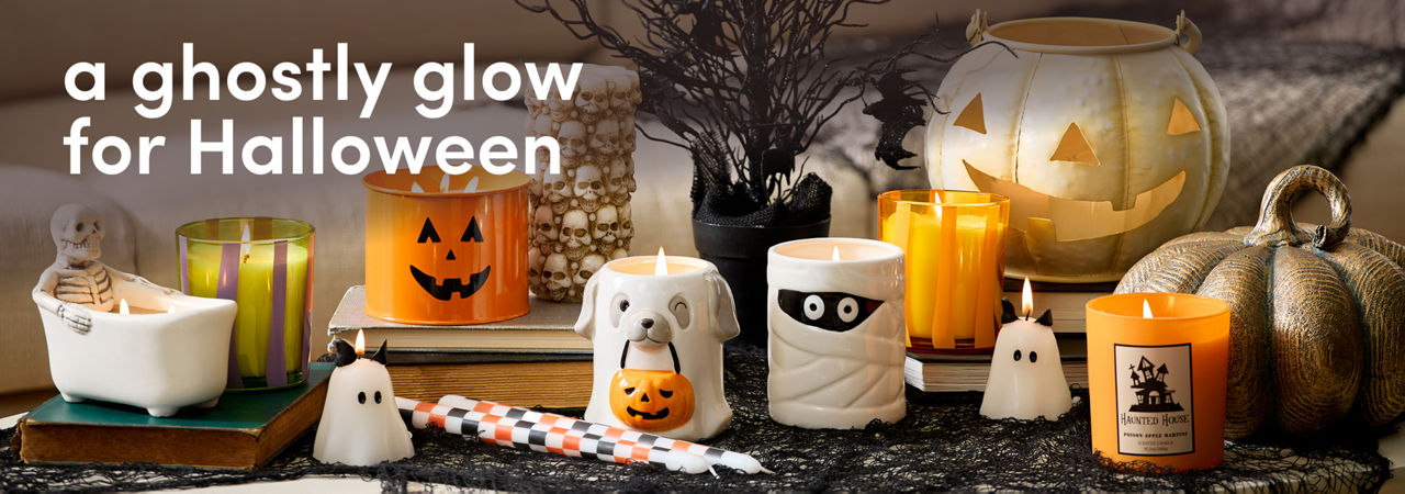 Cute ghost-shaped candles, bat taper candles, colorful jar candles & more from pOpshelf.