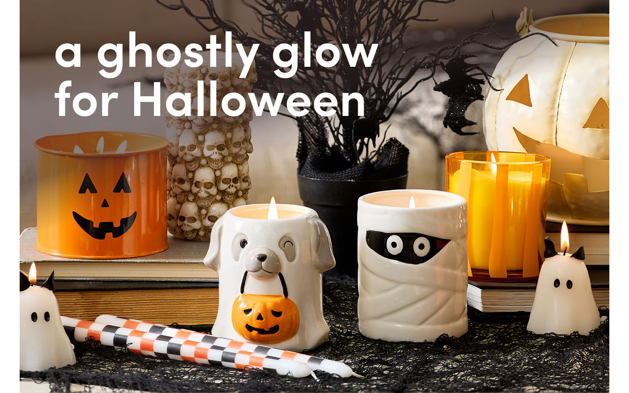 Cute ghost-shaped candles, bat taper candles, colorful jar candles & more from pOpshelf.