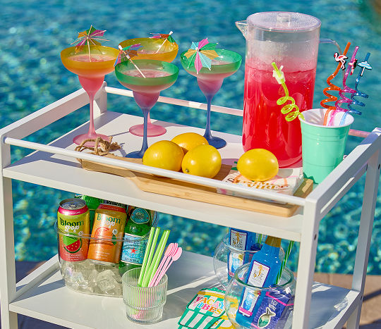 Poolside water bottles in various shapes, sizes, and colors from pOpshelf.