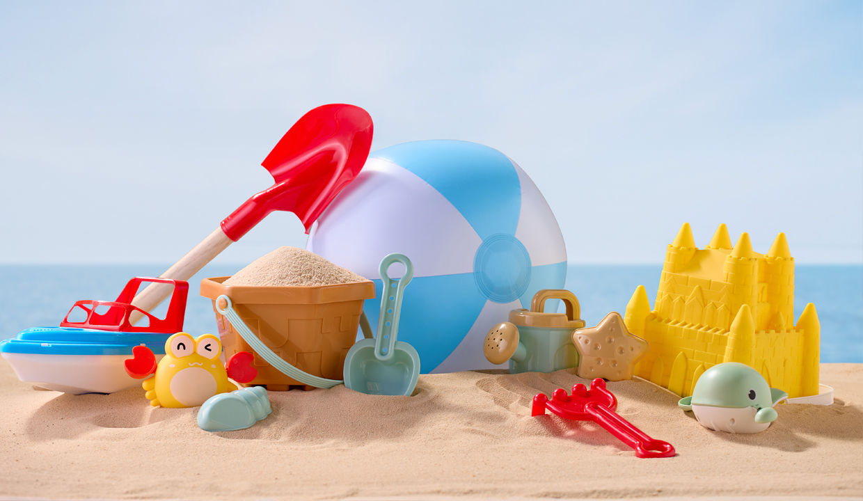 Sand pails, sand shovels, beach balls, sand toys, and water toys from pOpshelf.
