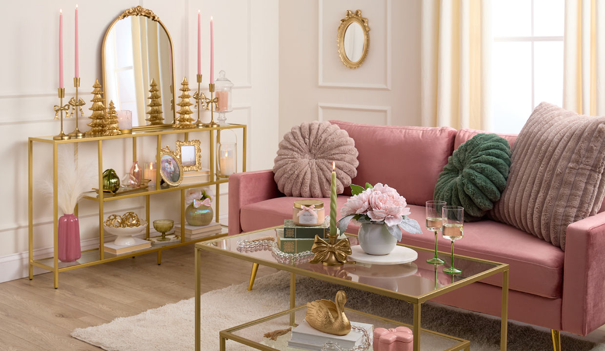 Living room decorated with soiree decor and candles from pOpshelf.