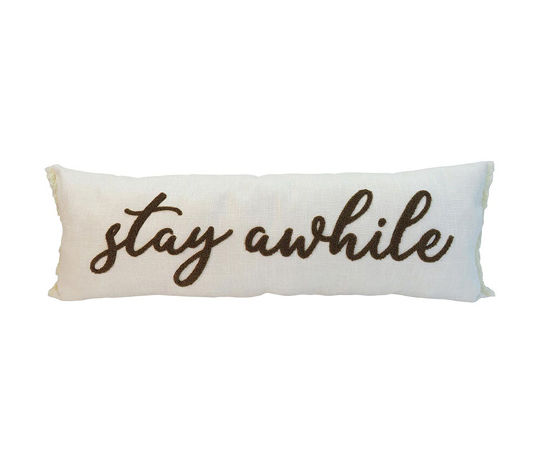 Polyester "Stay Awhile" Lumbar Pillow, 34x12 in