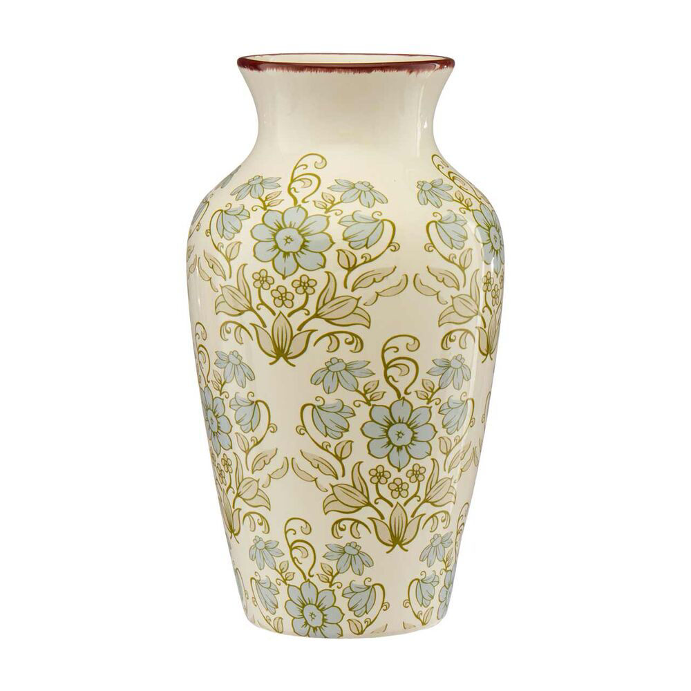 Ceramic Vase with Floral Pattern, 9 in