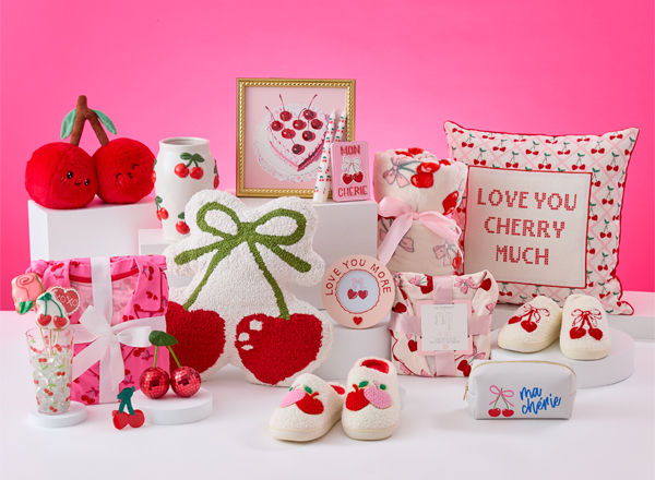Valentine's Day Cherry Decor including pillows, slippers, plushies, mugs, art work and more