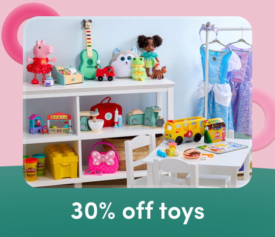 30% off toys. in-store only.  (excludes Pokemon, Zuru & Lego) exclusions apply. see a team member for details.