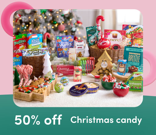 50% off christmas candy. in-store only. exclusions apply. see a store team member for details.