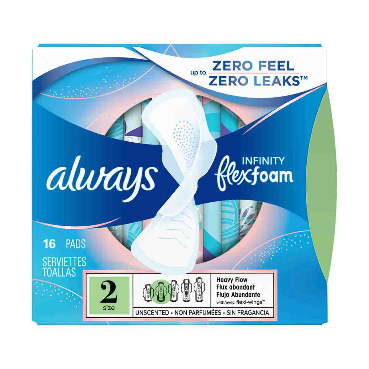 Always Infinity FlexFoam Pads for Women, Size 2, Super Absorbency