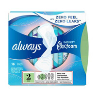 Always Infinity FlexFoam Pads for Women, Size 2, Super Absorbency, Unscented, 16 Count