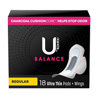 U by Kotex Balance Ultra Thin Pads + Wings, Regular, 18 ct