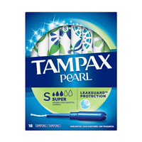 Tampax Pearl Tampons, Super Absorbency with LeakGuard Braid, Unscented, 18 Count