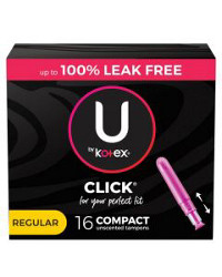 U by Kotex Click Compact Tampons, Regular Absorbency, Unscented, 16 ct