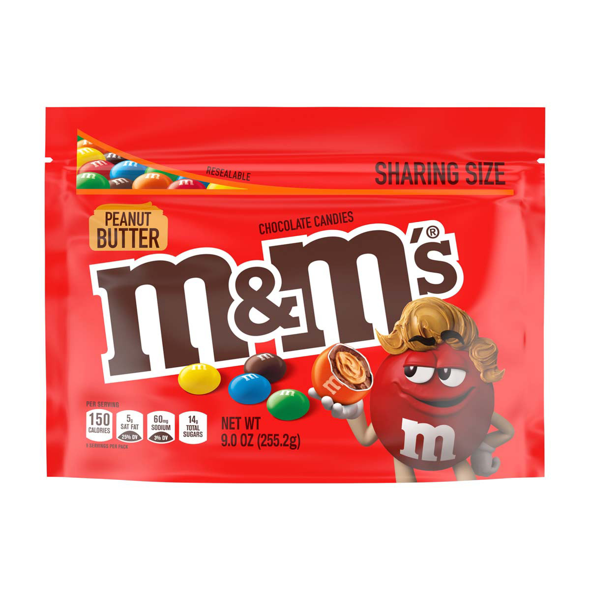 M&M'S Peanut Butter Milk Chocolate Candy Sharing Size Bag, 9 oz