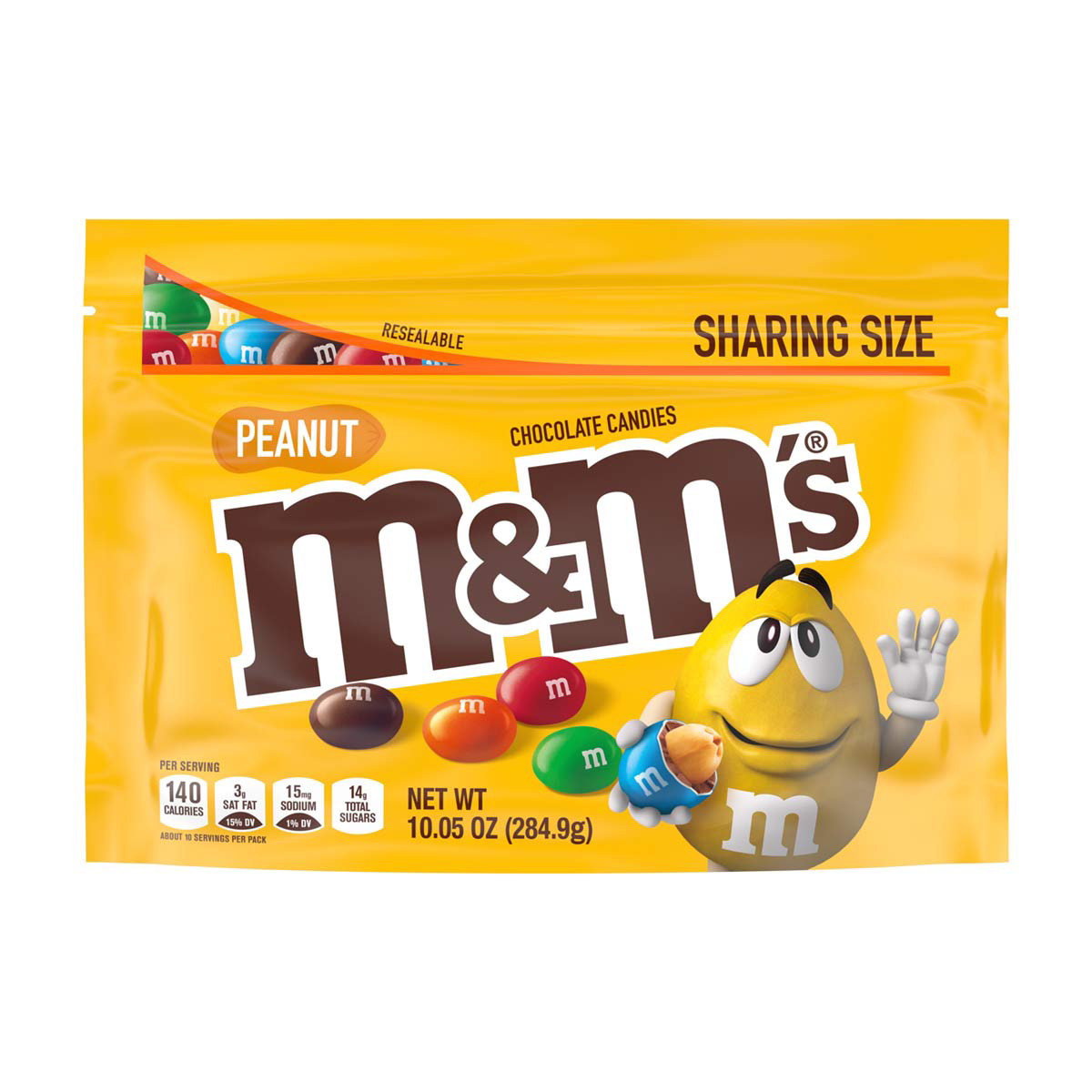 M&M'S Peanut Milk Chocolate Candy Sharing Size Bag, 10.7 oz.